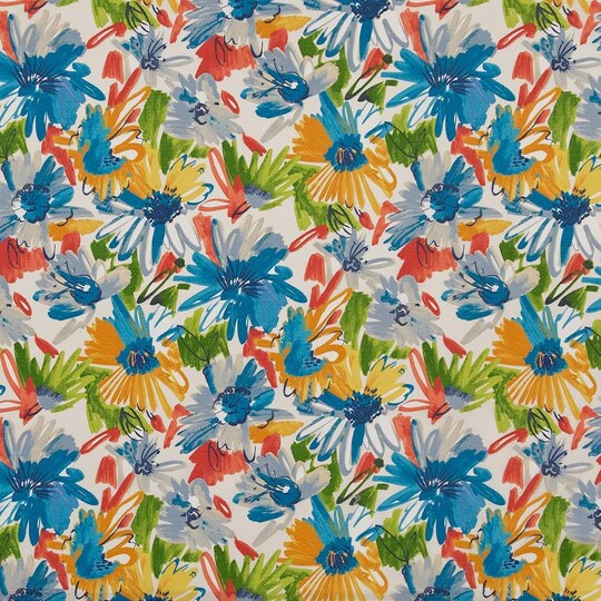 Blue Stain Resistant Performance Pet Friendly Floral Botanical Print Upholstery Fabric by The Yard - SKU: Margo Catalina